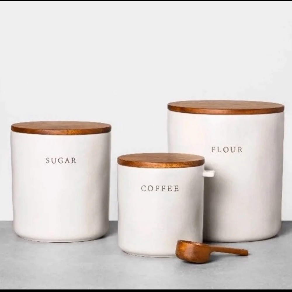 Magnolia Canisters Set. Flour Coffee Sugar